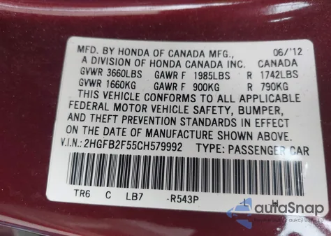2012 Honda Civic Lx from USA, damaged, VIN 2HGFB2F55CH579992